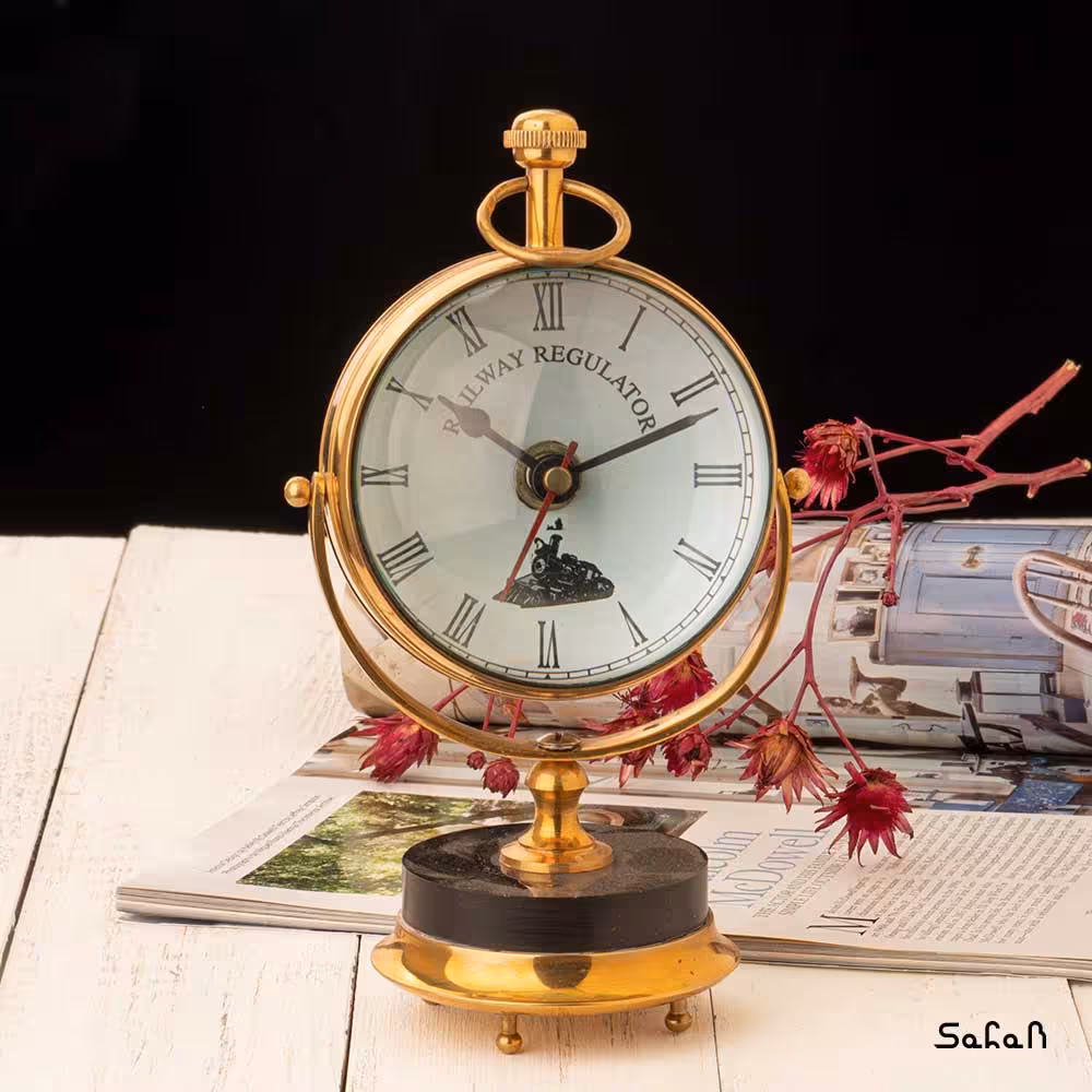 ساعت رومیزی هندی برنجی طلایی متحرک