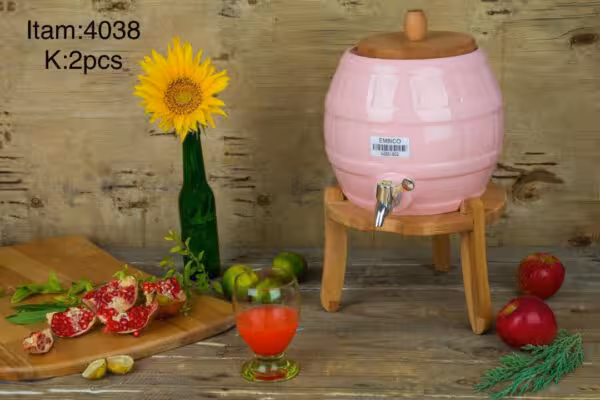 کلمن شربت و نوشیدنی طرح بشکه پایه چوبی 5/5 لیتری امبیکو در 3 رنگ(ارسال فقط برای تهران)