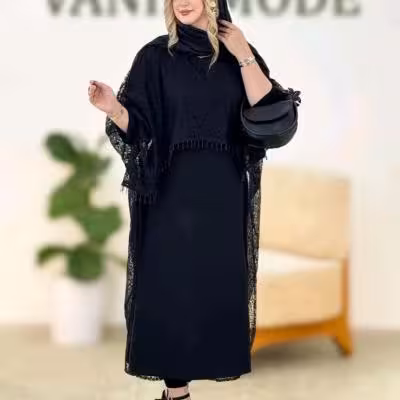 پیراهن مهمانی زنانه کرپ مدل دوتیکه سارافون و رویه مجلسی رویال