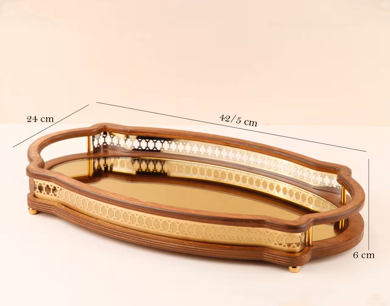 سینی طرح هندی کوچک کف آیینه طلایی آسا