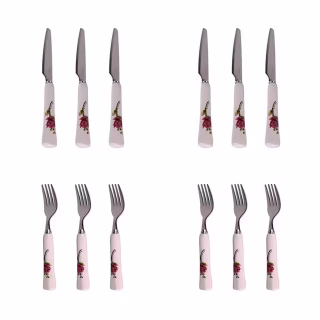 کارد و چنگال ام جی اس مدل دسته سرامیک بسته 12 عددی