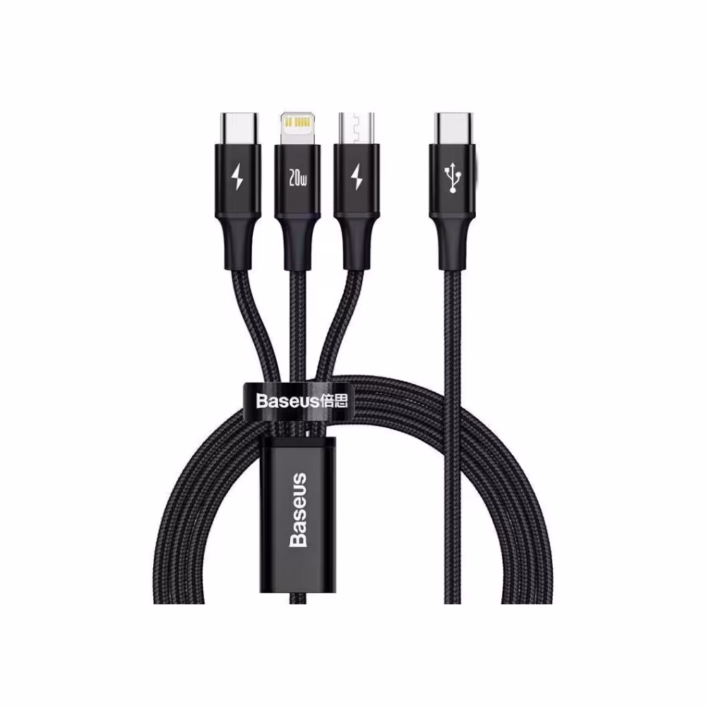 کابل سه کاره بیسوس Baseus Superior Fast Charging USB to M L C CAMLT-SC توان 3.5 آمپر طول 1.5 متر