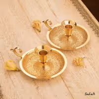 شمعدان جفت برنجی و طلایی