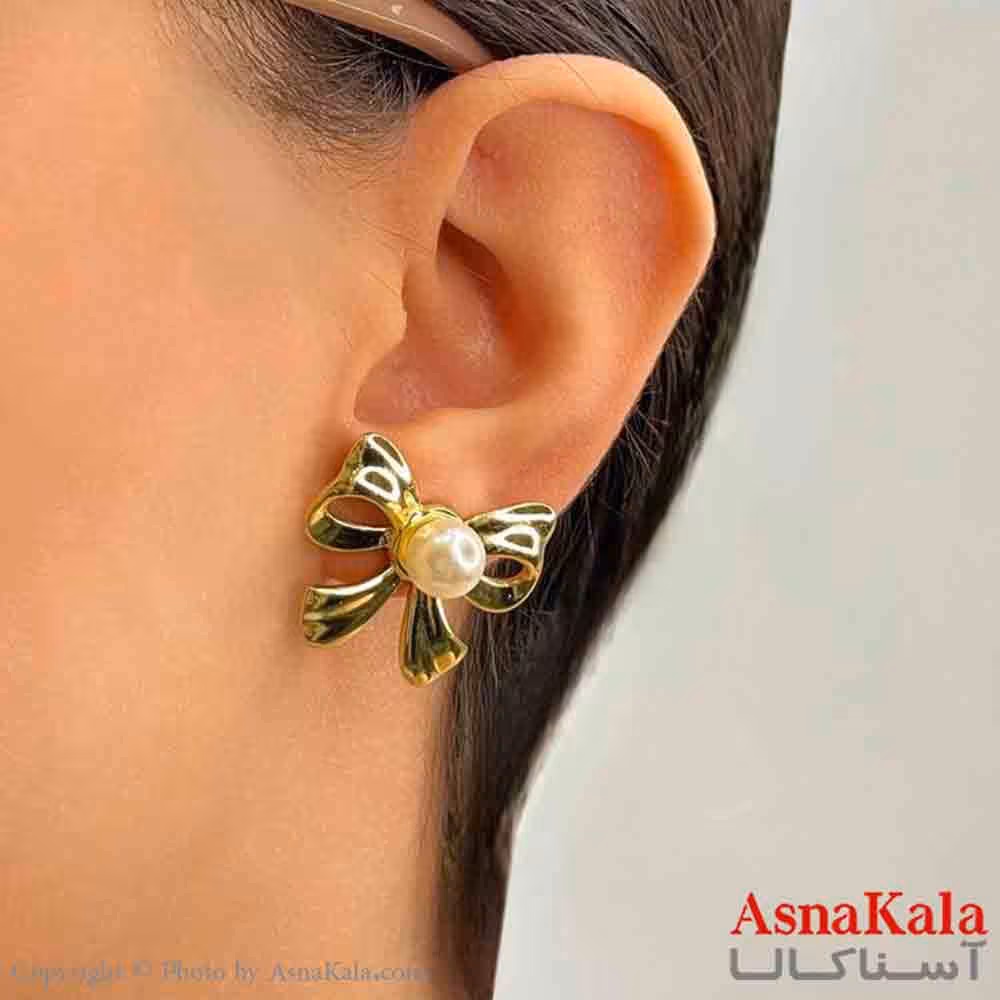 گوشواره دخترانه مینیمال طرح پاپیون مرواریدی فشن رنگ طلایی کد GSH151821W