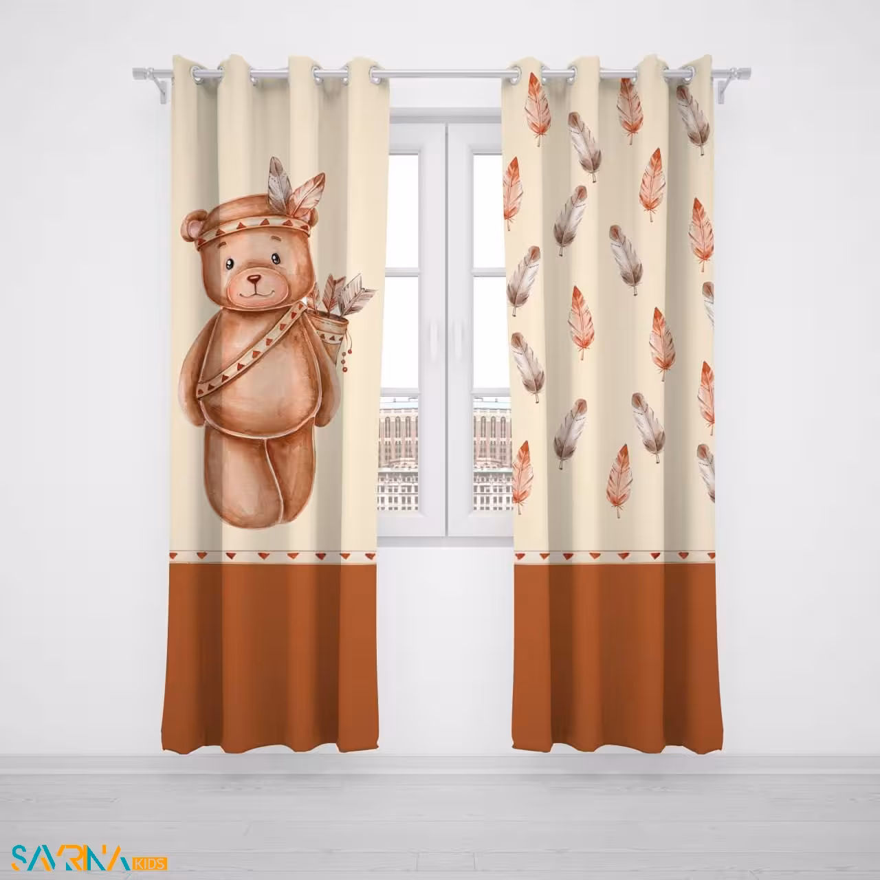 پرده پنلی بچگانه طرح تدی قهوه ای کد A3049