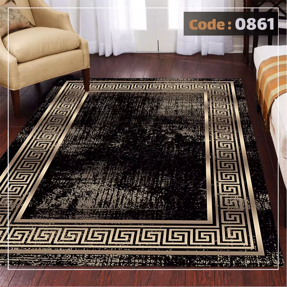 کاورفرش روفرشی دورکشدار گوشه لیفه ای لاکی ، آبی و متنوع کد 0861