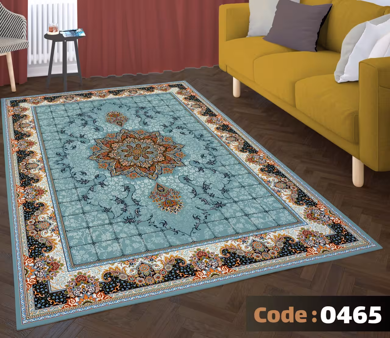 کاورفرش روفرشی دورکشدار گوشه لیفه ای لاکی ، آبی و متنوع کد 0465