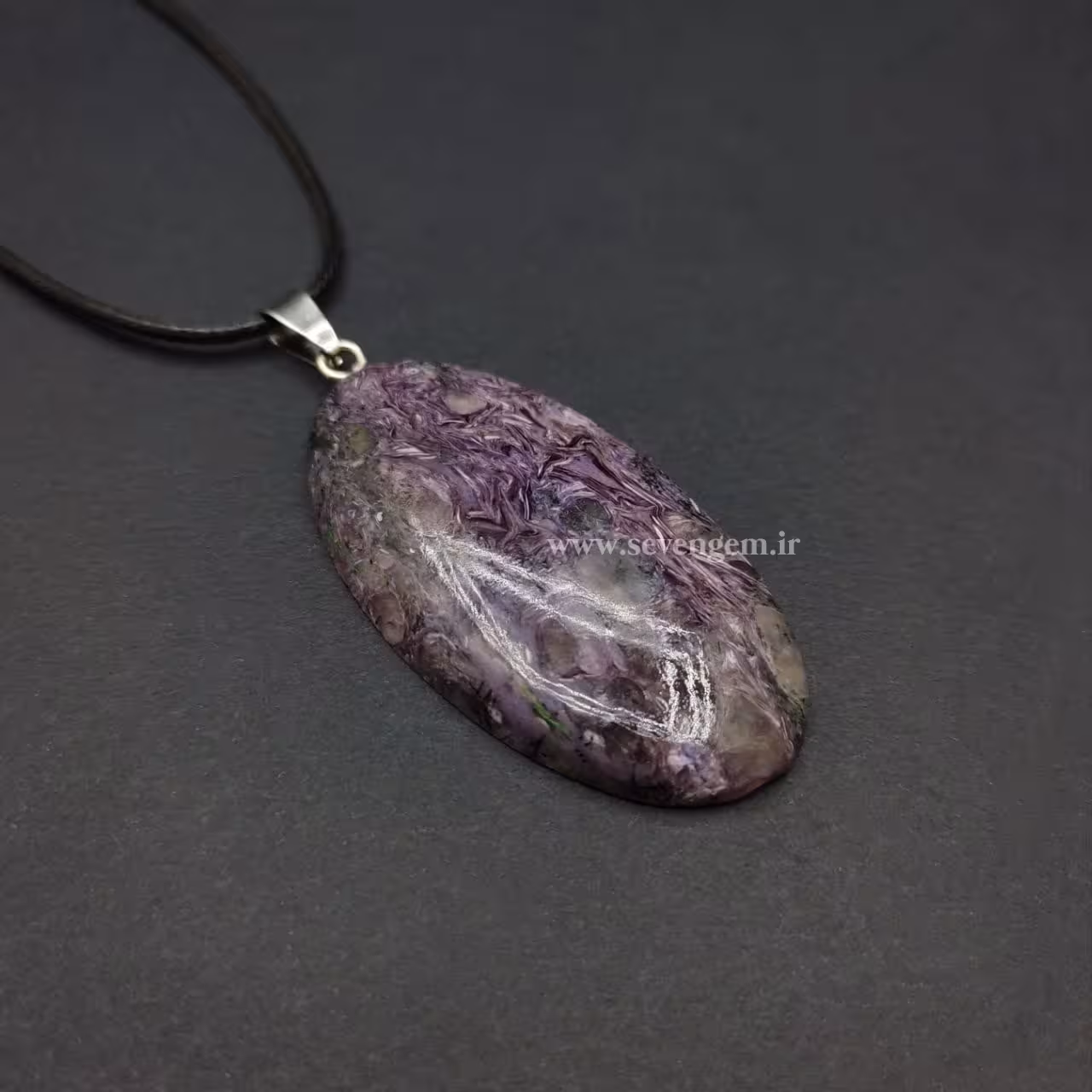 گردنبند سنگ چاروئیت تراش بیضی (کد16)