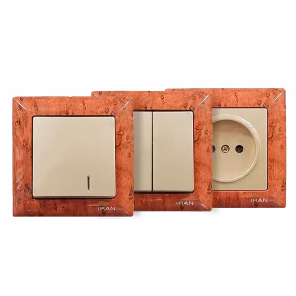 کلید و پریز الیزه چوب تیره میانی بژ