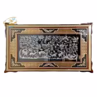 تابلو قلمزنی با قاب خاتم کاری صلیبی آهو 50در80