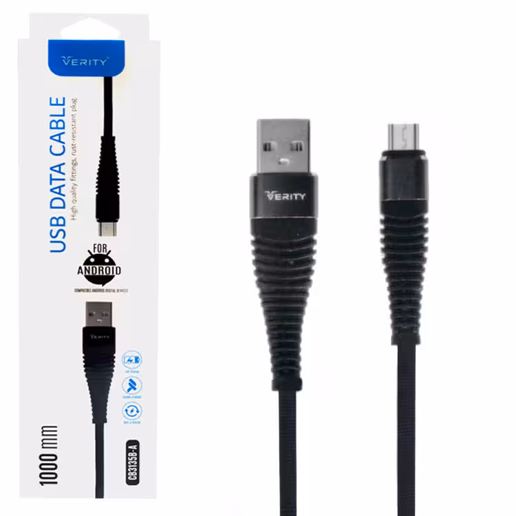 کابل دیتا و شارژ اندروید VERITY مدل 3135 مشکی