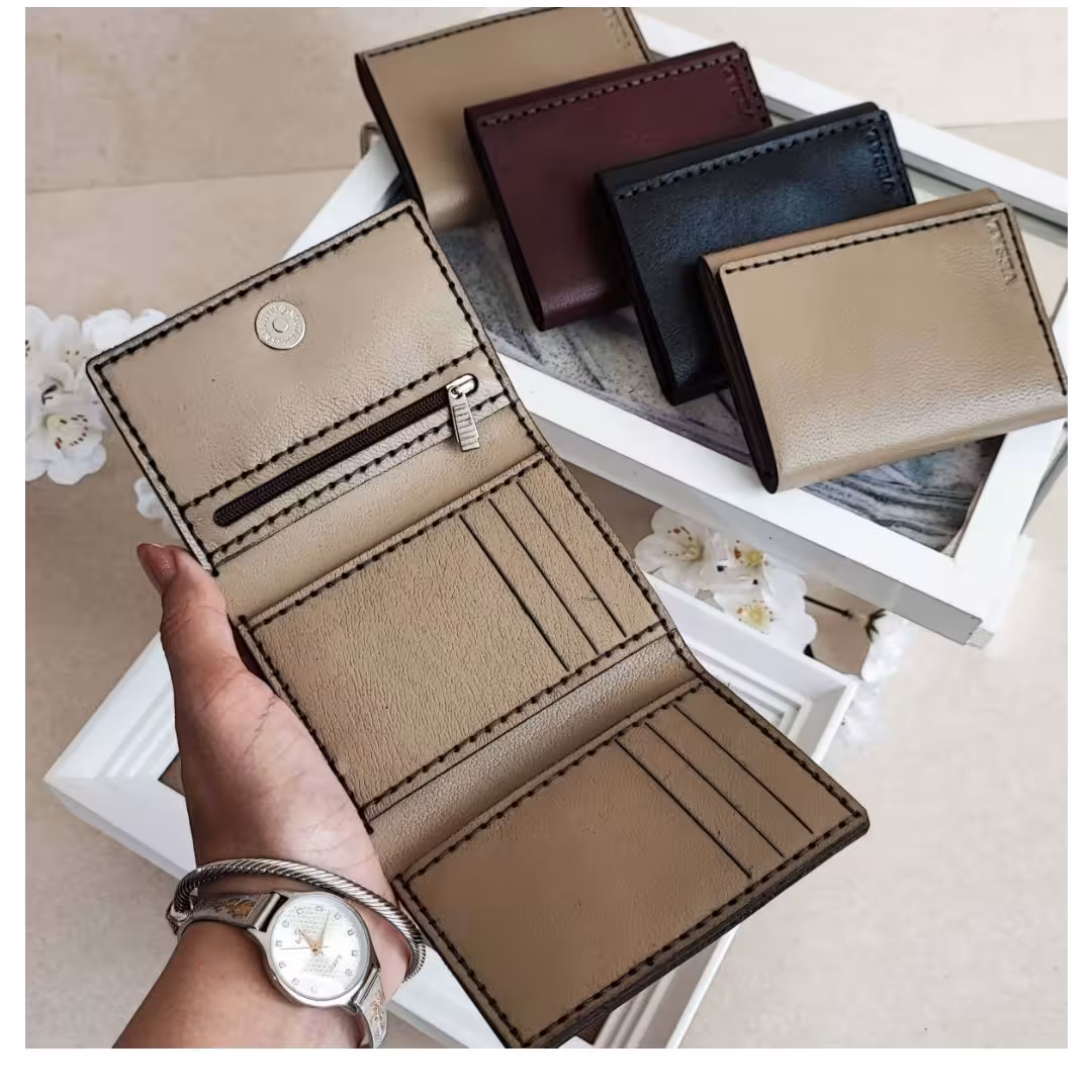 کیف پول جیبی، چرم سوپر بزی، رنگ کرمی، ارسال رایگان