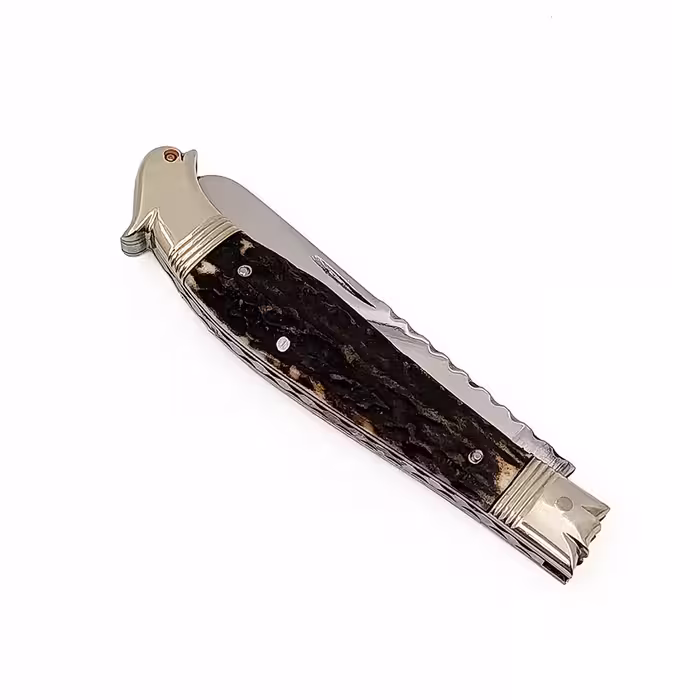 قلمتراش یک تیغه دسته شاخ گوزن سر مرغی 11 سانتیمتر / استاد حسینی