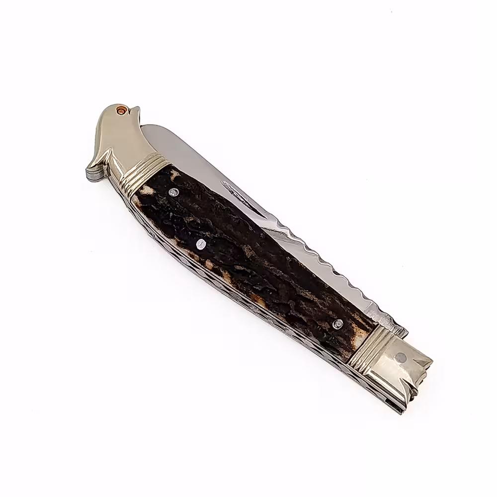 قلمتراش یک تیغه دسته شاخ گوزن سر مرغی 11 سانتیمتر / استاد حسینی