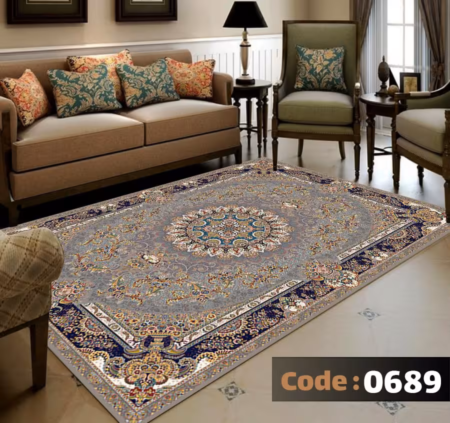 کاورفرش روفرشی دورکشدار گوشه لیفه ای لاکی ، آبی و متنوع کد 0689