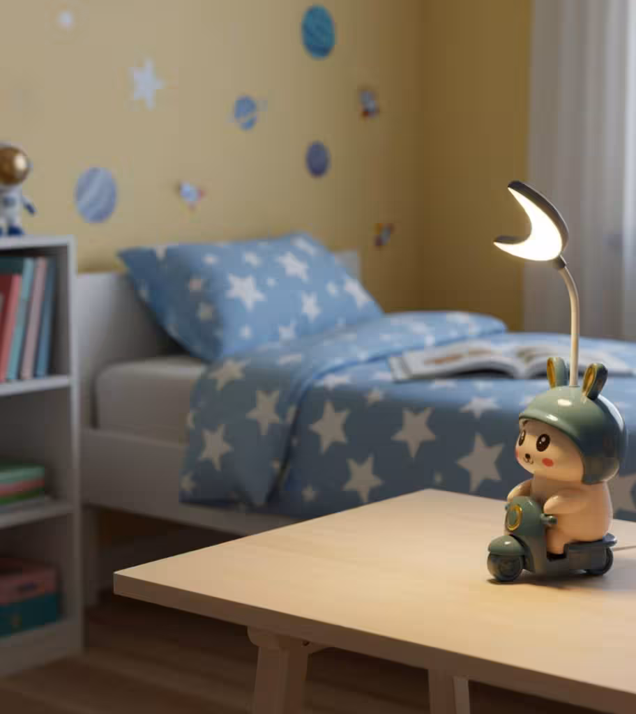 چراغ مطالعه مدل شارژی تراش دار طرح خرگوش موتور سوار رنگ آبی نفتی