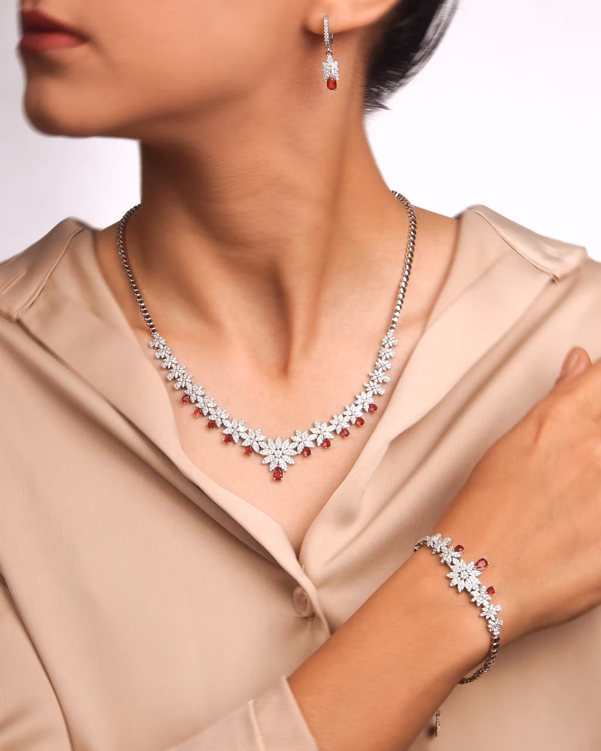 سرویس نقره یاقوت سرخ جواهری زنانه کد 60741