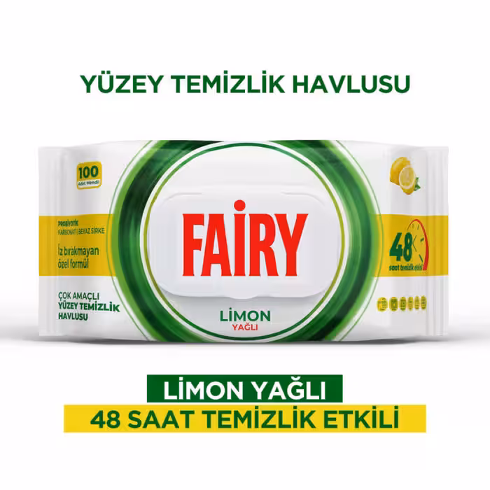 دستمال مرطوب چند منظوره سطوح فیری Fairy رایحه لیمو بسته 100 عددی