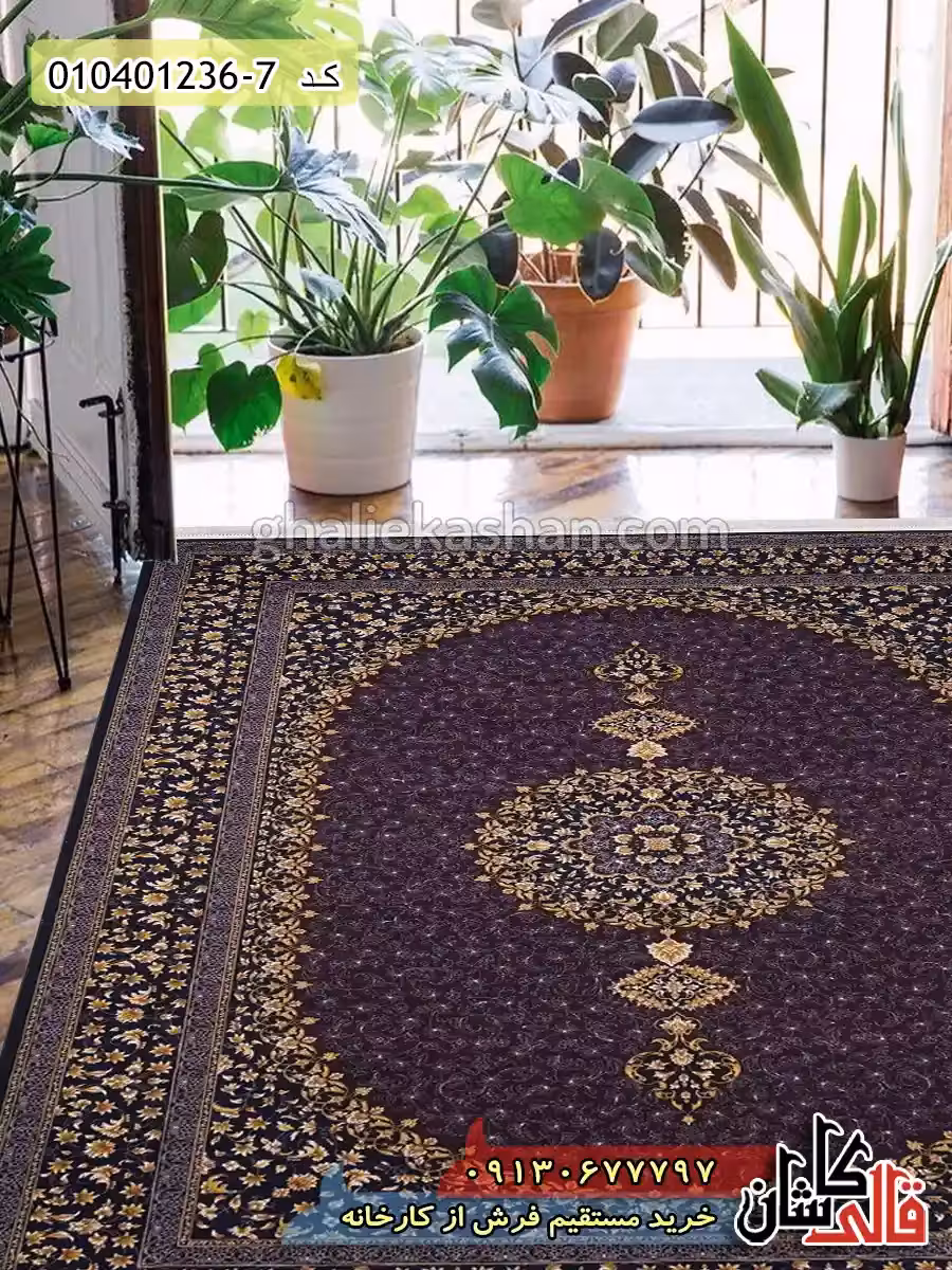 فرش طلاکوب 1200 شانه طرح اصیل عتیق زمینه قهوه ای کاشان