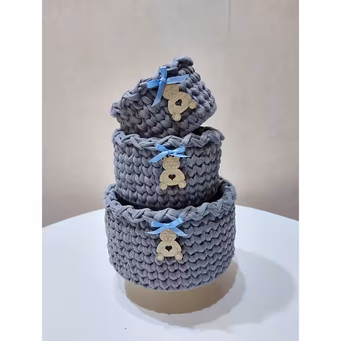 سبد قلاب بافی تریکو طرح گندمی کد 01 مجموعه 3 عددی