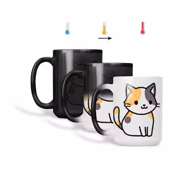 ماگ حرارتی طرح استیکر گربه کیوت Cat