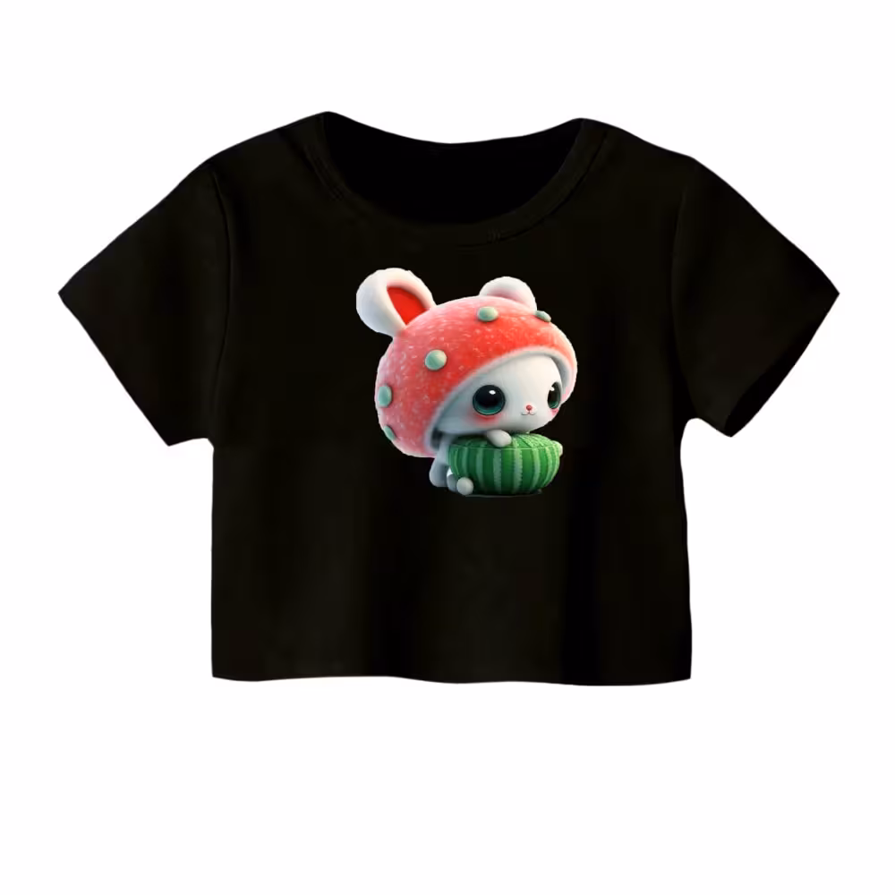 کراپ‌ تی‌شرت آستین کوتاه زنانه مدل خرگوش یلدایی کد 1 رنگ مشکی