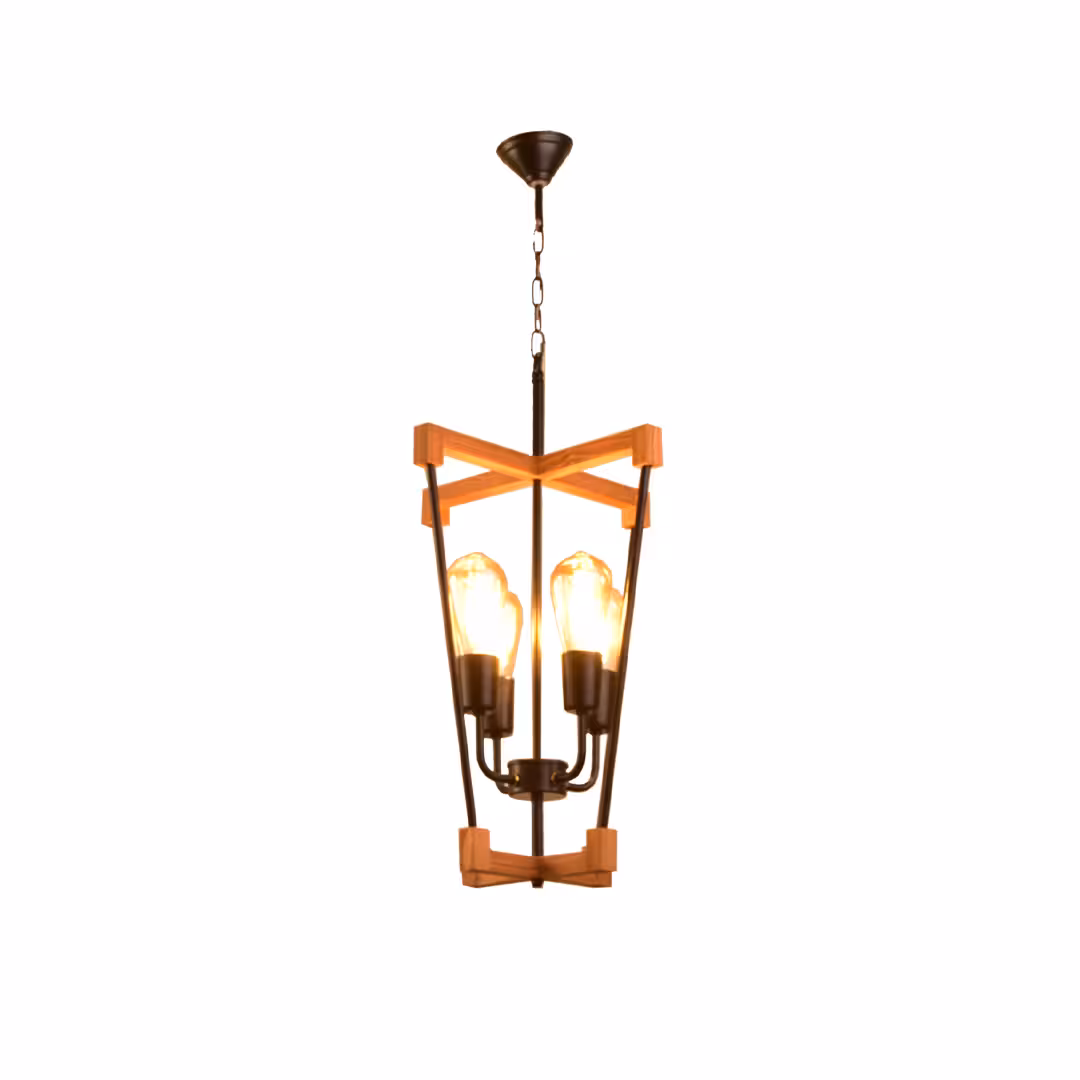 لوستر چوب و فلز 4 شعله