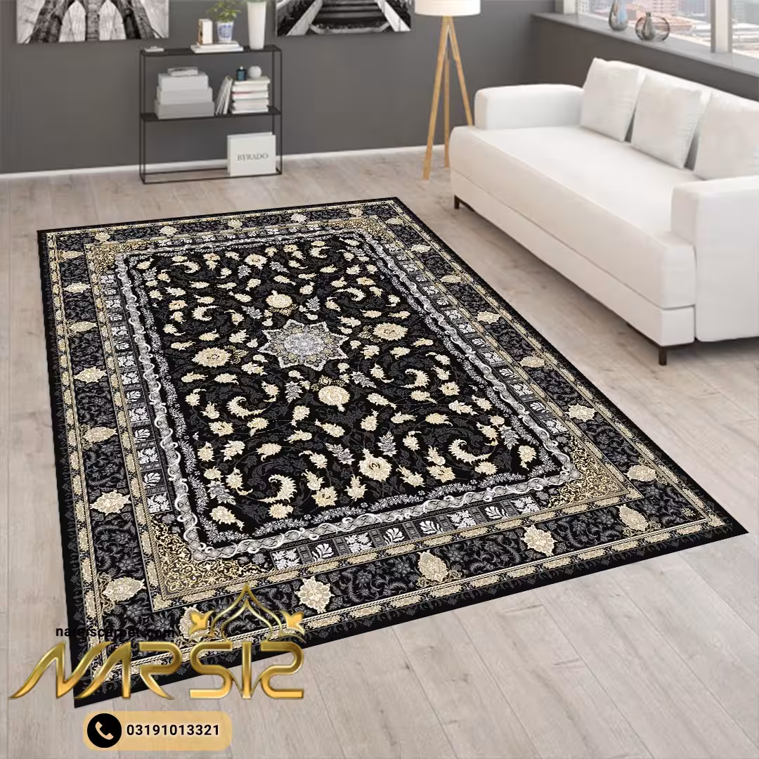 فرشینه فرش طرح خوشه رنگ مشکی کد 90107