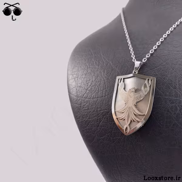 گردنبند طرح سپر سیمرغ سه بعدی استیل