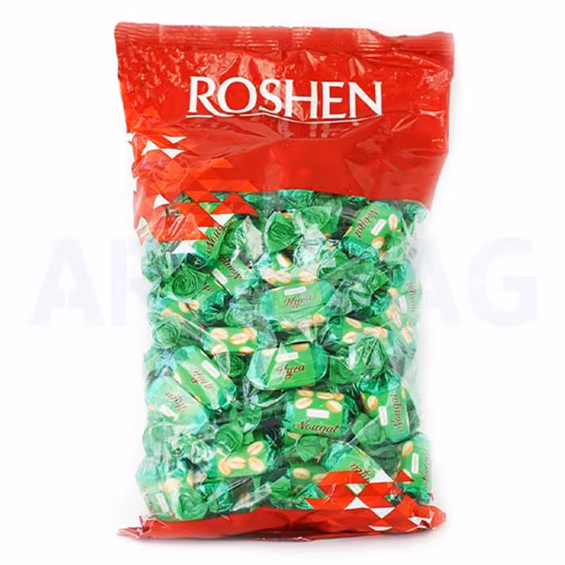 شکلات نوگات nougat روشن سبز با کارامل و مغز بادام زمینی بسته 1 کیلویی