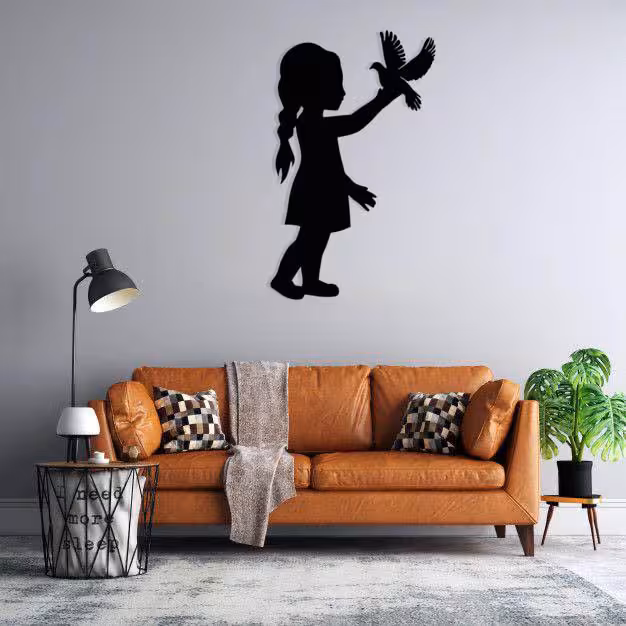 استیکر دیواری طرح دختر و پرنده