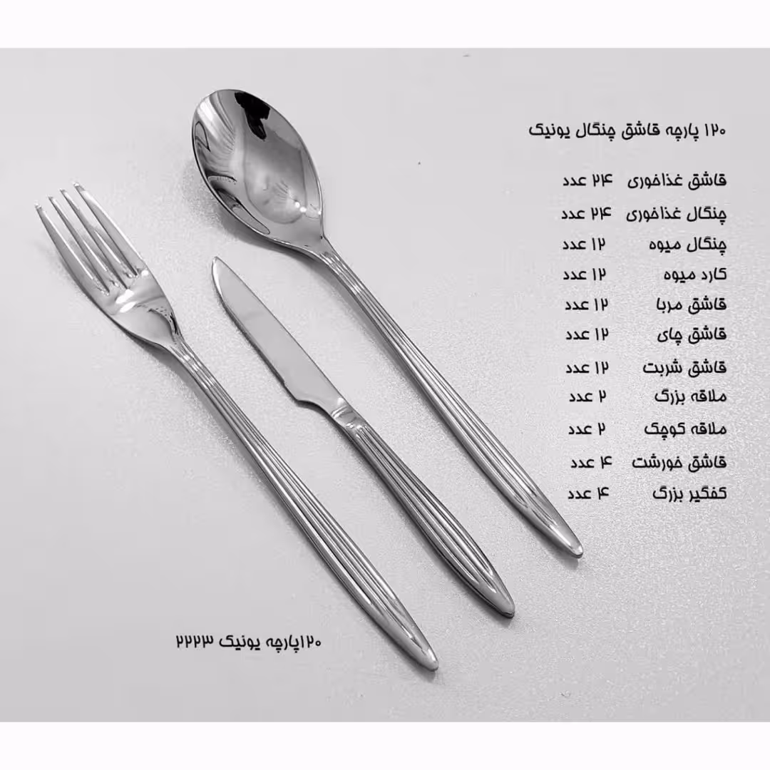 سرویس 120 پارچه قاشق و چنگال استیل نگیر یونیک طرح 2223 UNIQUE