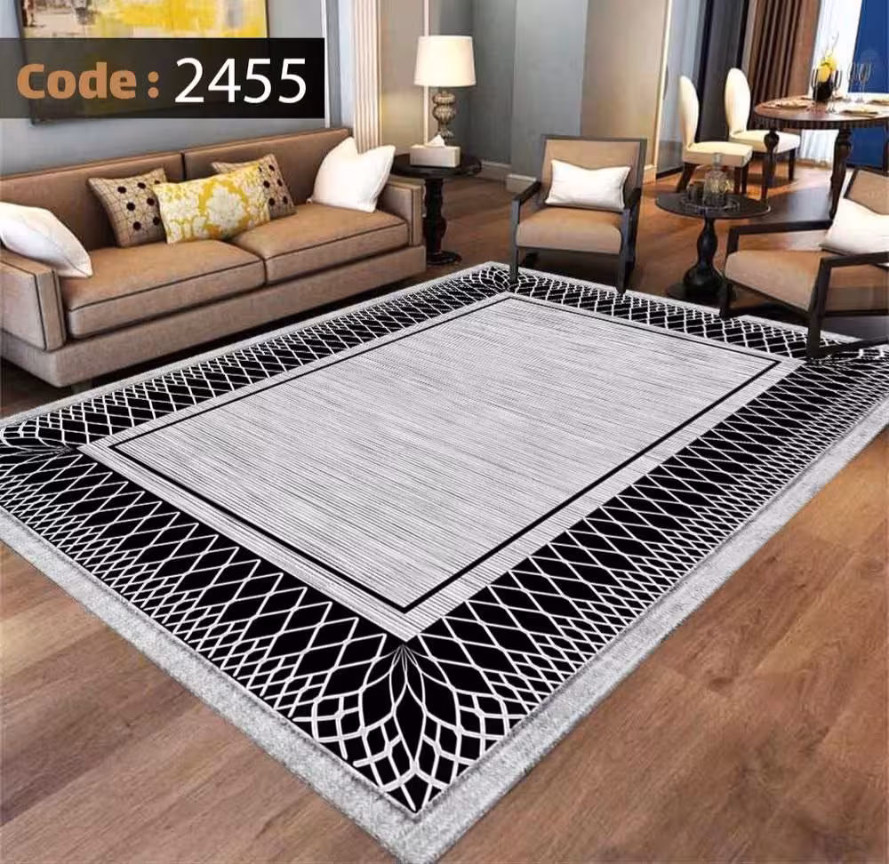کاورفرش روفرشی دورکشدار گوشه لیفه ای طوسی کرم کد 2455