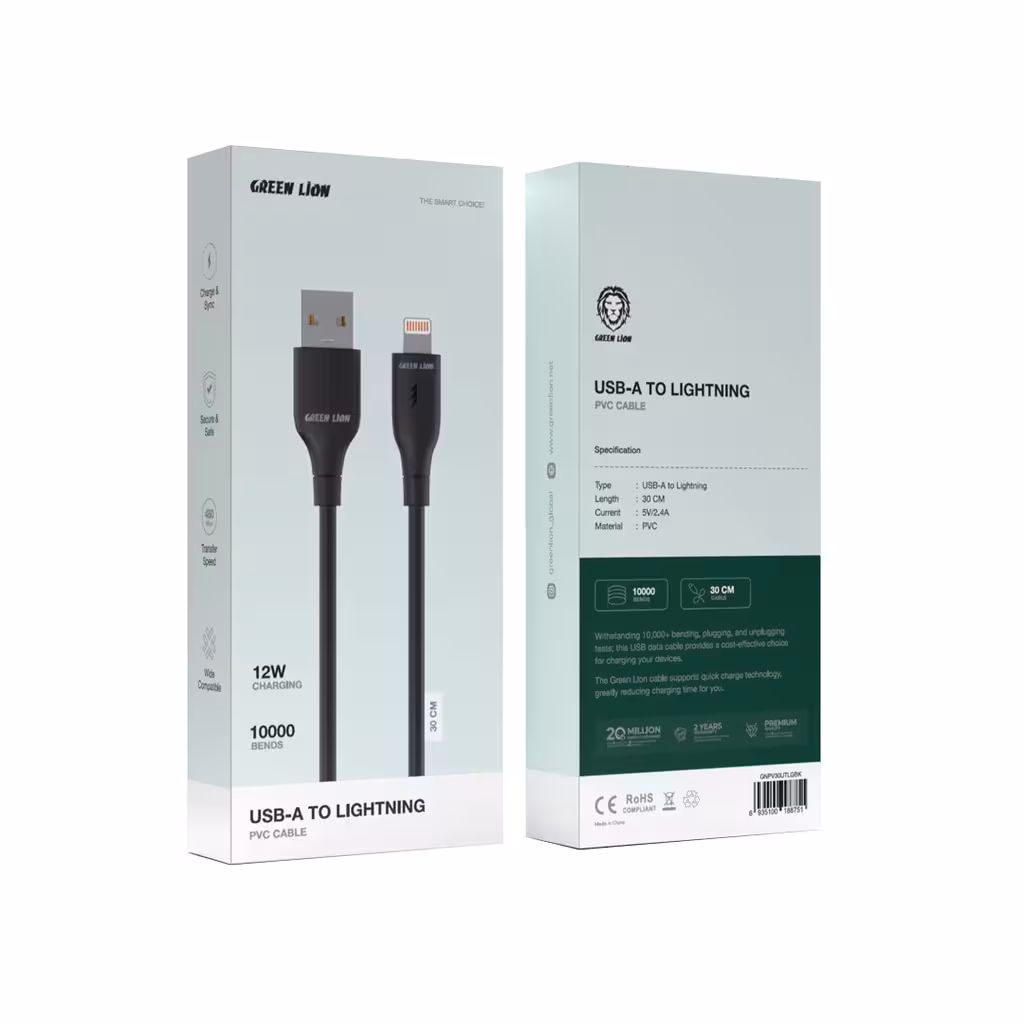 کابل شارژ پاوربانکی Green Lion USB-A TO  Lightning PVC Cable 30 CM