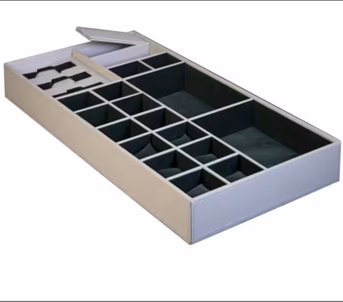 باکس زیور آلات چرم کامپکت داخل کشو سری 4 رنگ خاکی سایز 90 فانتونی کد J651