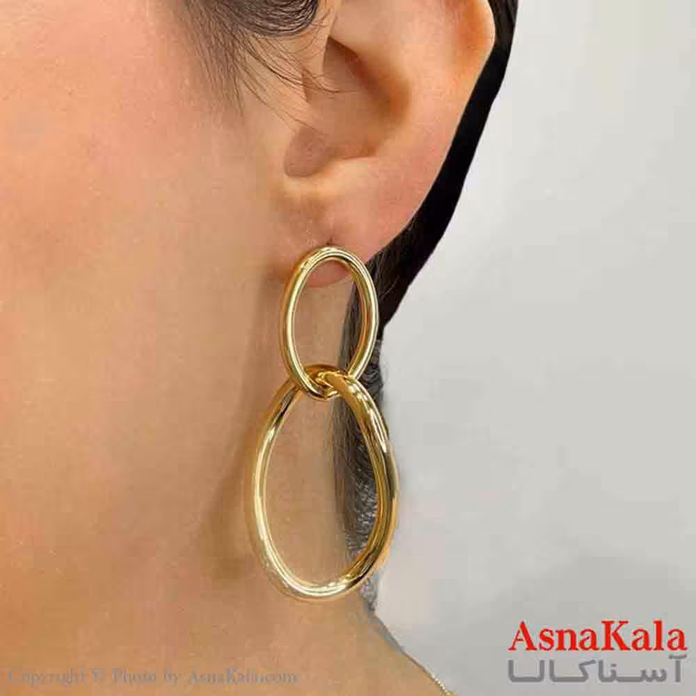 گوشواره دخترانه مینیمال طرح دو حلقه رنگ طلایی کد GSH151829W