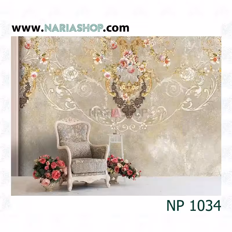 پوستر دیواری کلاسیک طوسی سفید طلایی NP1034