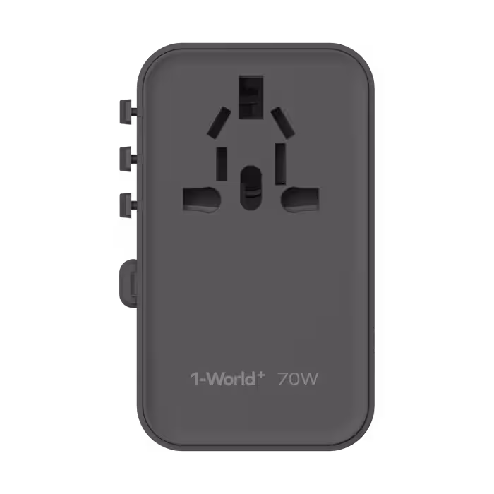 شارژر مسافرتی 3 پورت 1-World  | 3-Ports Travel Charger | Built-in USB-C Cable (GaN 70W) مومکس (momax)