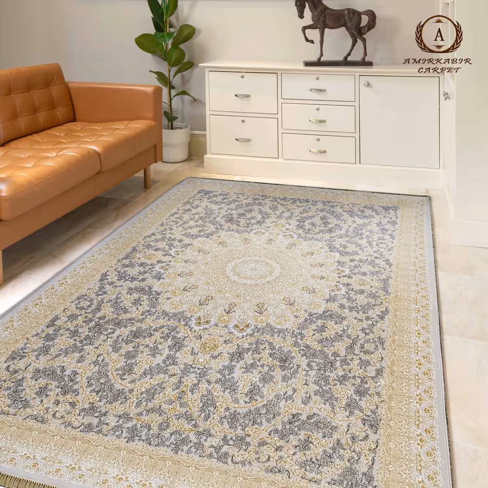 فرش طلاکوب 1200 شانه کد 380 نقره ای