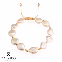 دستبند مروارید باروک اشکی سایز بزرگ و گوی البرنادو طلا