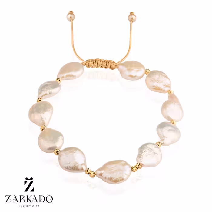 دستبند مروارید باروک اشکی سایز بزرگ و گوی البرنادو طلا