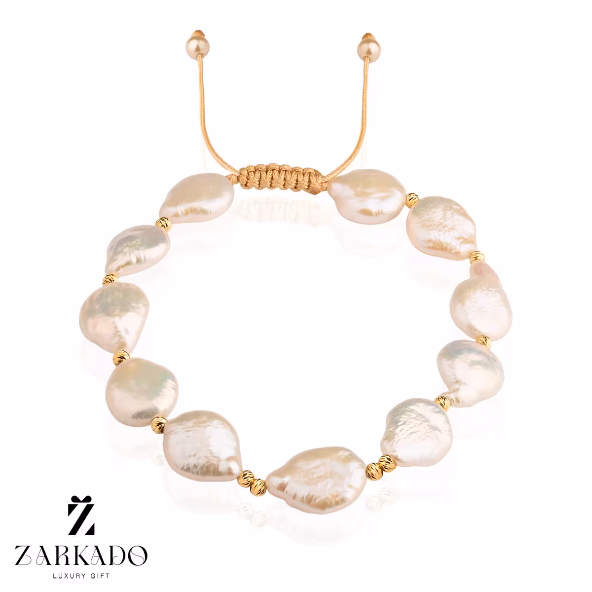 دستبند مروارید باروک اشکی سایز بزرگ و گوی البرنادو طلا