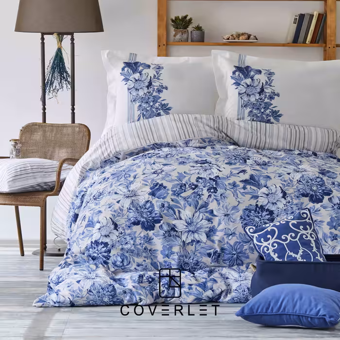 روتختی آبی گل‌دار کاوری دونفره مدل Melanie