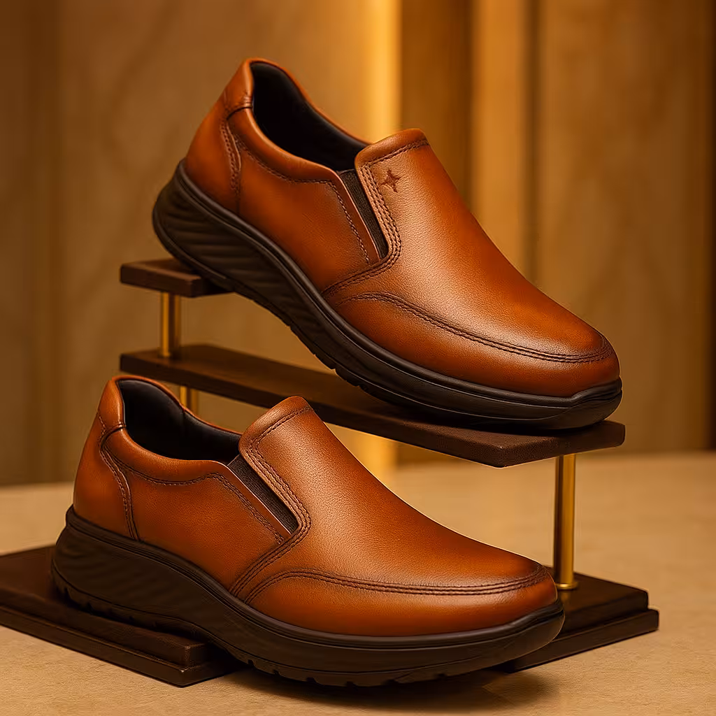 کفش چرم مردانه طبی کد TB050TN رنگ عسلی