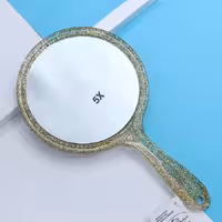 آینه آرایشی دو رو دسته دار 5X ذربین بزرگ طلایی 30455