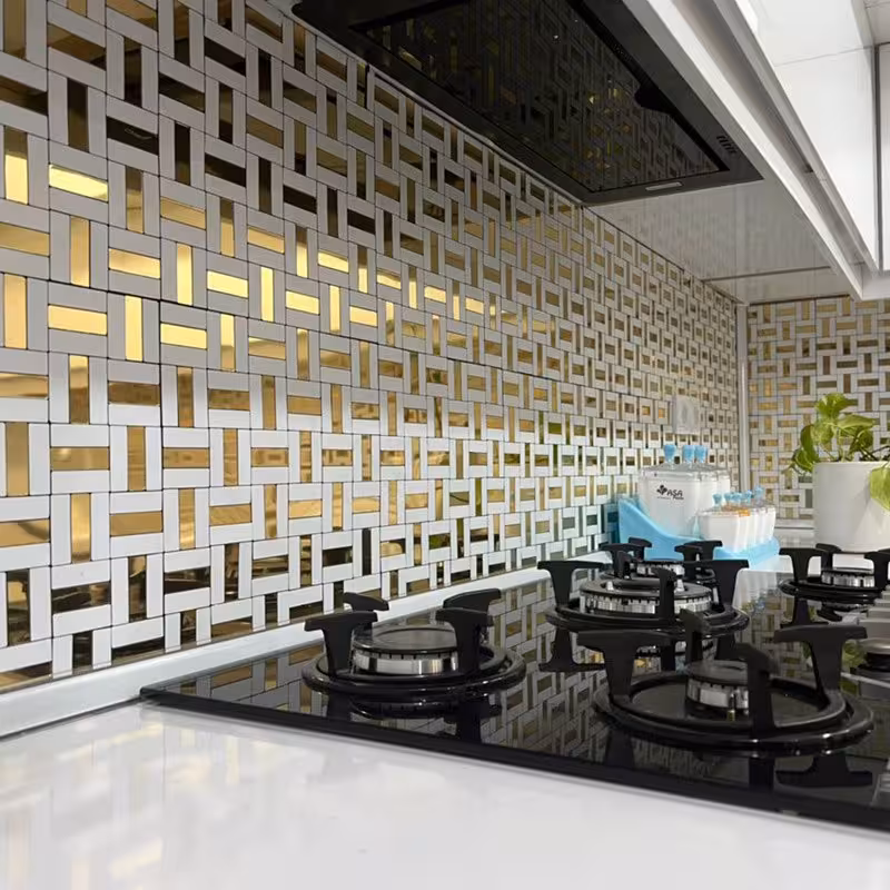 کاشی بین کابینتی پلیمری پشت چسبدار سفید طلایی براق بسته 6 عددی ارسال توسط تیپاکس پسکرایه