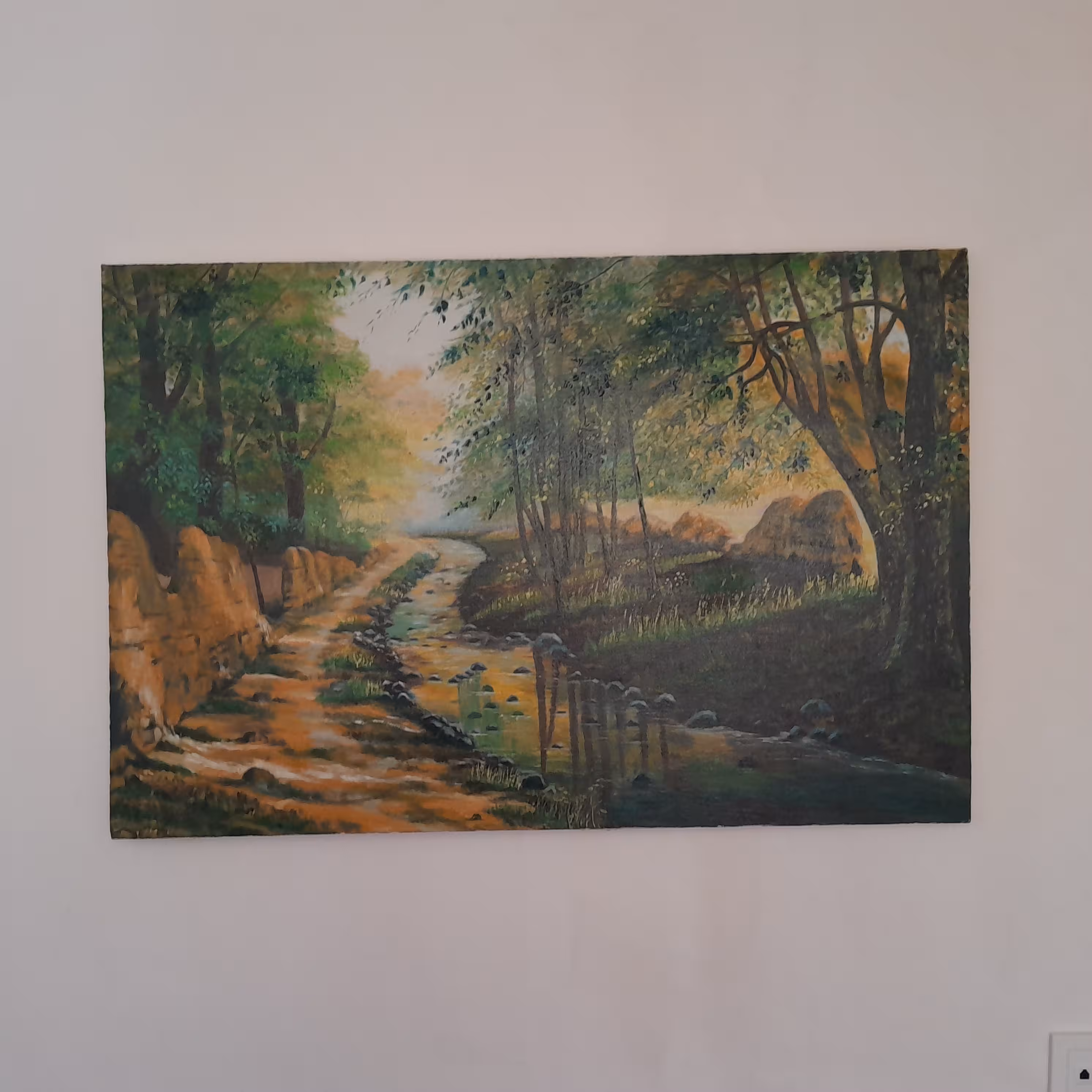 نقاشی منظره کوچه باغ با متریال رنگ روغن درابعاد 60در90
