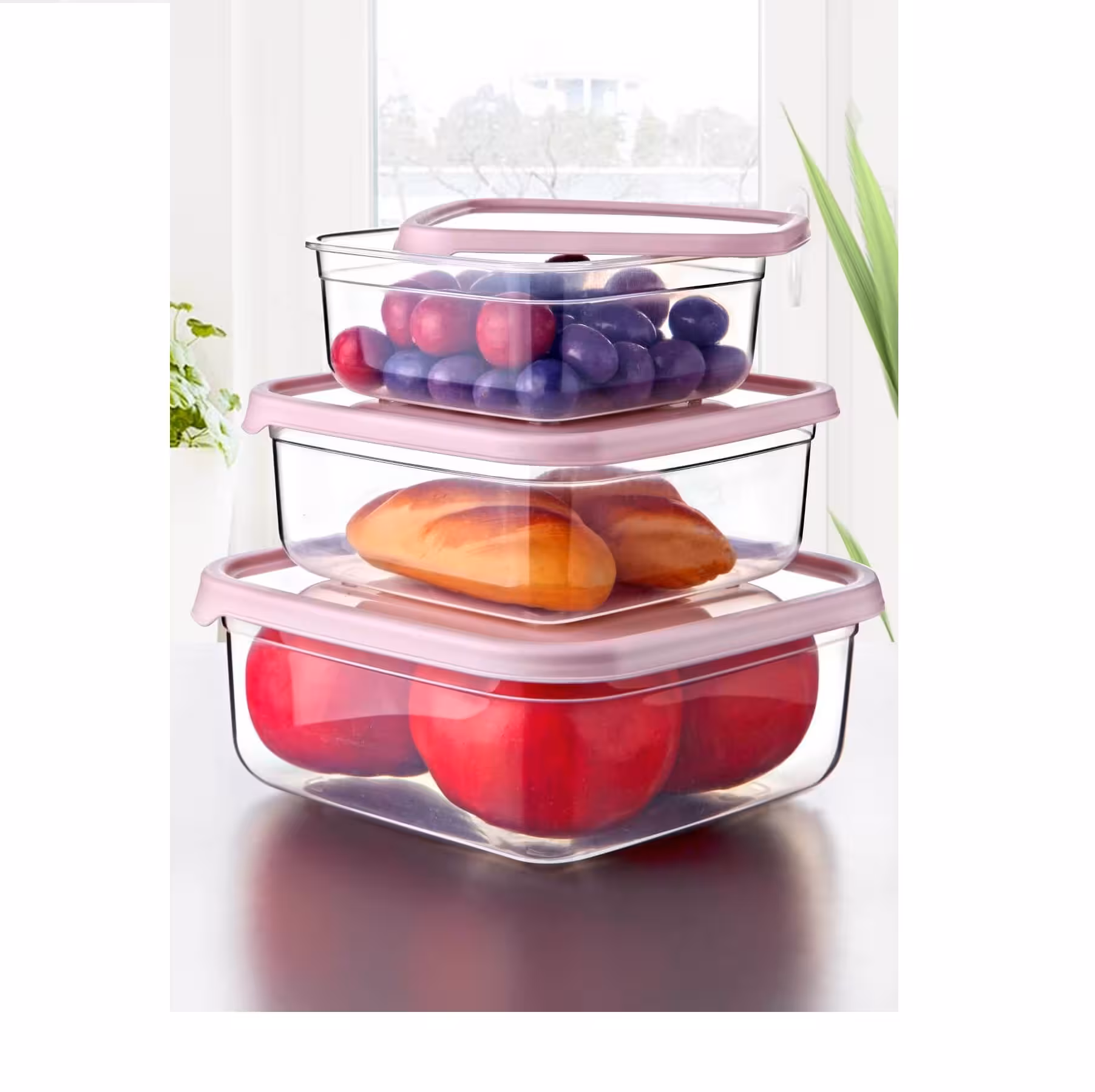 ظرف نگهدارنده مربعی مواد غذایی-رنگ کالباسی-سه سایز-برند کیولوکس ترکیه LN-5123