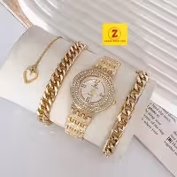 ست ساعت نگینی زنانه و دو دستبند با اشانتیون