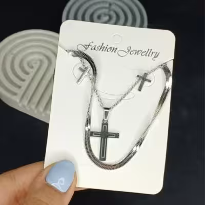 نیم ست ماری با پلاک زنجیر و گوشواره